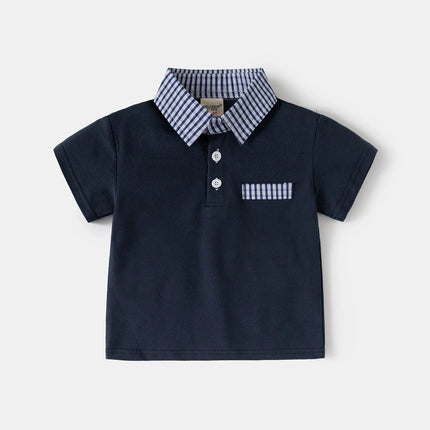 HoneyCherry New Summer Boys' Polo Shirt, Cotton Color - Block Spliced Short - Sleeve Lapel Top for Toddlers