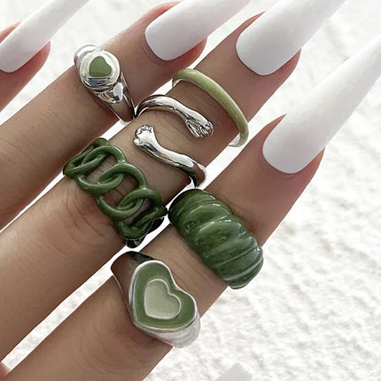 Colorful Enamel Butterfly Kunckle Rings Set For Women Geometric Heart Dollar Sign Finger Ring Girls Summer Fashion Jewelry
