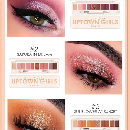 FOCALLURE 10-Color Eyeshadow Palette Long-Lasting Colorful Eye Shadows with Glitter Highlighter Shimmer - Eye Makeup Cosmetics