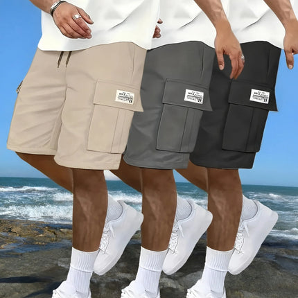 Men's work shorts; summer comfort; multi-pocket; outdoor leisure sport beach pants; elastic waistband