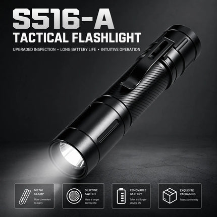 S516-A Tactical Flashlight 1200 Lumens 656ft 6 Modes Moonlight Strobe SOS 21700/18650 IP66 1.5m Drop Proof EDC