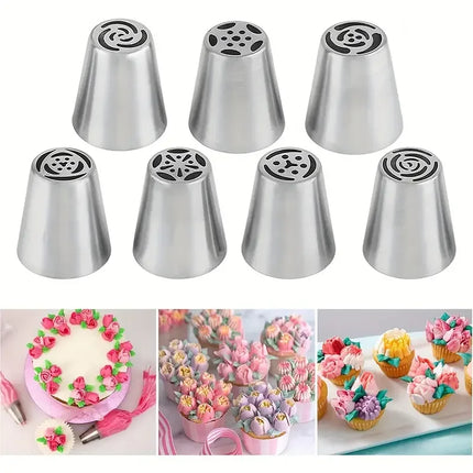 13PCS Russian Piping Tips Set Cake Decorating Kit- 7 Flower Nozzles,EVA Bag & Tools - for DIY Cake Puff Decoration Baking Tools