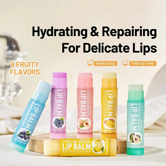 6PCS Assorted Fruit Flavor Lip Balm Set - Deeply Moisturizes and Hydrates to Prevent Chapped Lips in Winter Lip Care