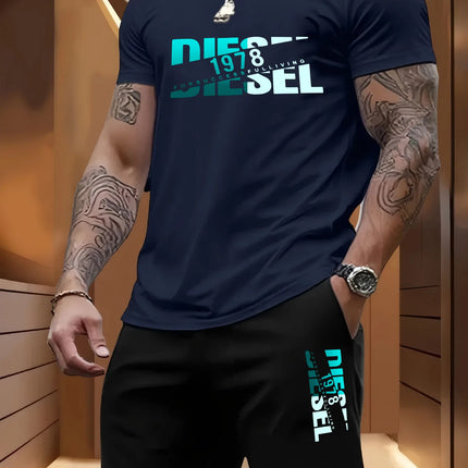 Summer men's casual two-piece set round-neck short-sleeved T-shirt and sports shorts for outdoor activities
