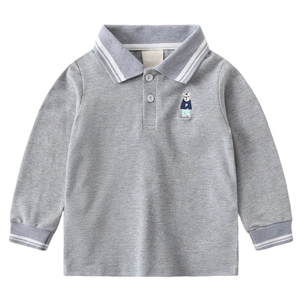 3-7 Y Children's POLO Shirts Boy Handsome Fashion Sports Long Sleeve Tops Embroidery Kids Clothes Toddler Boys School Shirt
