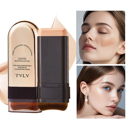 TVLV Long Lasting Matte Foundation Stick-Full Coverage Waterproof Brighten Makeup Base for Compact Concealer Stick with Brush