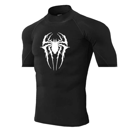 Men's Spider-printed Compressed Shirt, Fitness Sports, Running T-shirts, Fitness Sports Athletes Quick Dry Short-sleeved S-3XL