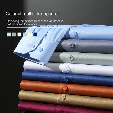 Men's Business Casual Long-Sleeved Shirt, Orange, Non-Ironing, Wrinkle-Resistant, Elastic, Solid Color, New Style