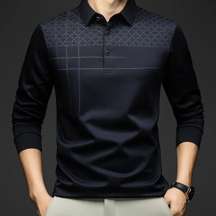 Formal Polo Tshirts Men Graphic Design Long Sleeve Shirt Collar Office Work Polo Tops Man Clothing