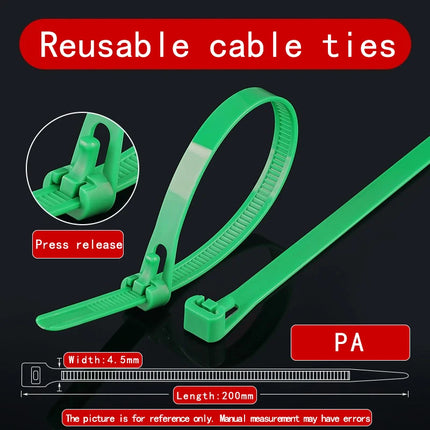 50PCS/100pcs 5*200 Plastic Reusable Cable Zip Tie Nylon May Wrap Straps Ties Slipknot Loose SlipknotRecycle Organizer Detachable