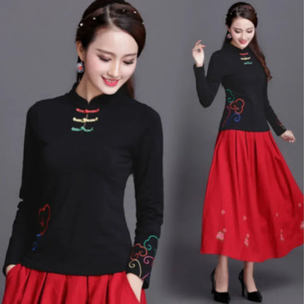 Ethnic Style Streetwear Fashion Casual Women's Clothing Shirts for Women Vintage Clothes T-shirt Y2k Top Women's Clothes Embroidery