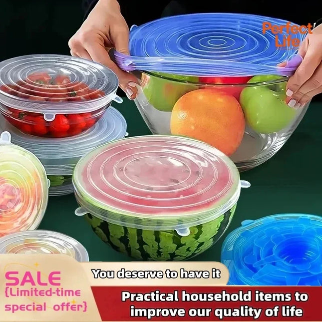 6pcs silicone lid Reusable Silicone Stretch Lids For Food Bowls - Multifunctional Fruit And Vegetable Fresh-Keeping Cover