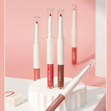 Double Head Mirror Lip Glaze 2 in 1 Lipliner Pen Water Light Lip Gloss Makeup Set Matte Velvet Lip Liner Pencil Contour Cosmetic