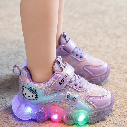 Kids' Casual LED Light Sneakers Cartoon PU Leather Spring Outdoor Breathable Anti-slip Sneakers Pink Purple Size 21-30
