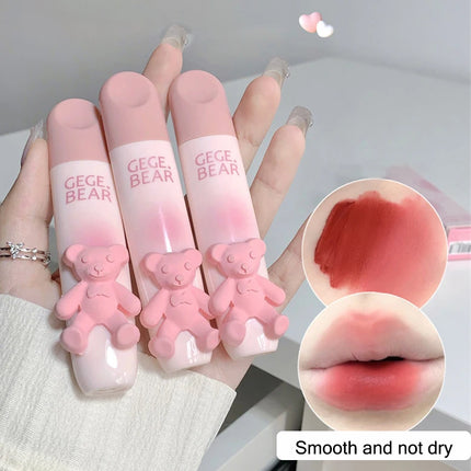 Cute Bear Lip Gloss Waterproof Long Lasting Non Fading Matte Lip Glaze Moisturing Non-marking Red Brown Velvet Liquid Lipsticks