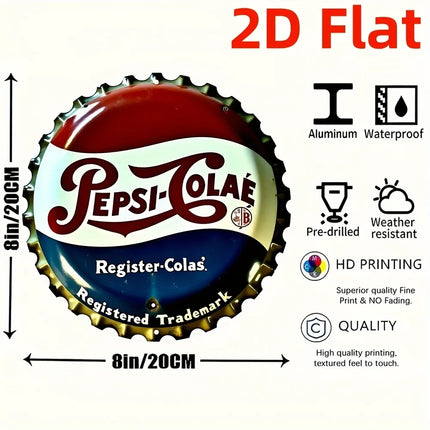 8x8" Round Pepsi Bottle Cap Sign - Aluminum "Register Col" Wreath Decor, Ideal for Office Wall Art, Holiday Season Decor