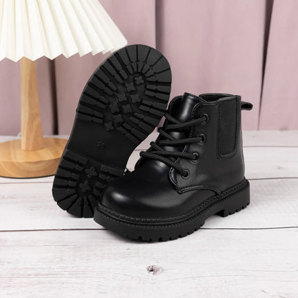 Autumn and Winter Children's Shoes Waterproof PU Leather Children's Boots Fashion Toddler Lace-up Zip High Boots Boys Girls