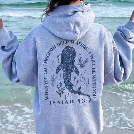 Interesting Ocean Whale Deep Water Printed Women Hoodies Hip Hop Loose Hoody Hooded Pocket Pullovers Autumn Fleece Streetwear