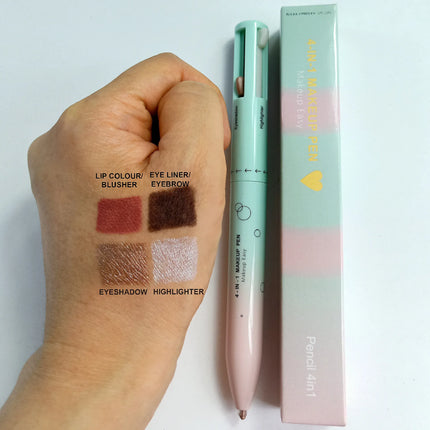 4 in 1 Long-lasting Vegan Makeup Pen Face Eye Makeup Beauty Pencil Eyebrow Eyeliner Lip Liner Highlighter Pen