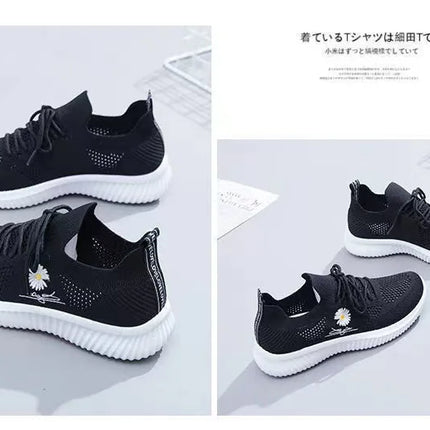 Summer Small White Shoes for Women's Casual Flying Knitted Shoes Comfortable Soft Sole Breathable Running Students' Shoes
