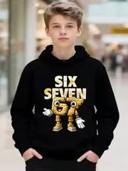 Boy Fleece Hooded Sweatshirt Autumn Six Seven 67 Number Print Children's Hoodies Kid Casual Fashion Current Long Sleeve Top