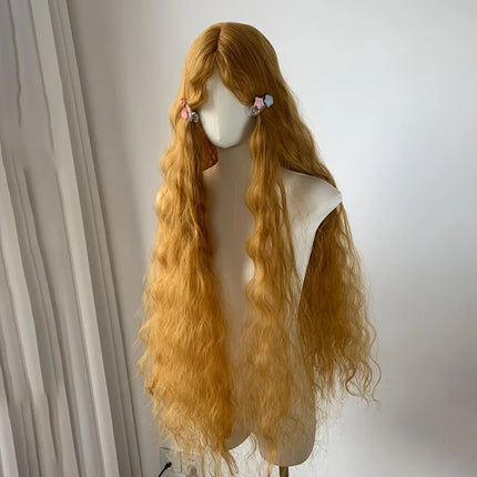 Golden Yellow Fluffy Wool Roll Mechanism Synthetic Wig | European and American Retro Lolita Super Long Hair Cover