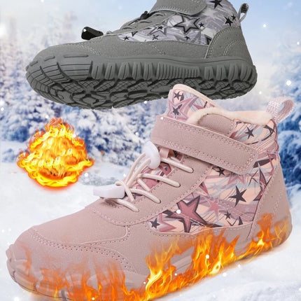 Waterproof Kids Barefoot Snow Boots 2025 New Wide Toe Winter Warm Fur Lined Shoes for Boys Girls Cold Weather Outdoor Sneakers