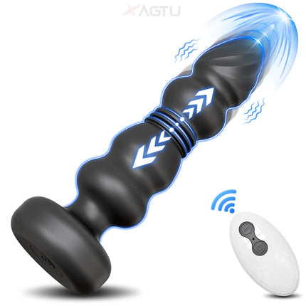 Thrusting Anal Plug Vibrator for Men Prostate Massager Telescopic Anal Beads Vibrating Butt Plug Stimulator Sex Toys for Women