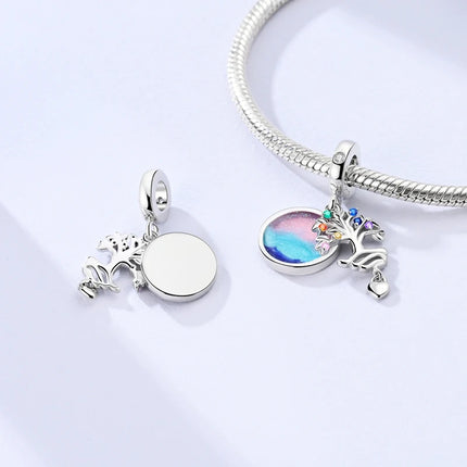 100% 925 Sterling Silver Blue Crystal Life Tree Angel Star Moon Pendants Charms Fit Qikaola 925 Original Bracelets DIY Jewelry