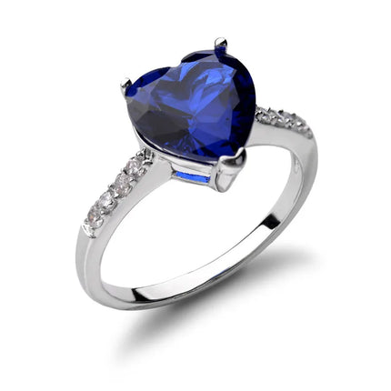 Buyee 925 Sterling Silver Female Fashion Ring Finger Blue Crystal Ring for Women Classic Fine Jewelry Gift