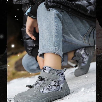 Waterproof Kids Barefoot Snow Boots 2025 New Wide Toe Winter Warm Fur Lined Shoes for Boys Girls Cold Weather Outdoor Sneakers