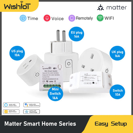 Matter Smart Home Plug Outlet Switch Relay Breaker Timer Voice Control APP Work With Alexa/Google Home/Smartthings/Home-Kit Siri
