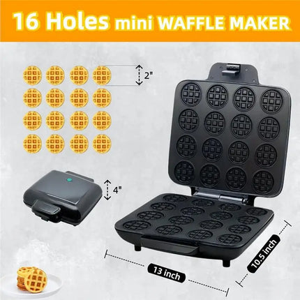 [NEW!N92R】 Nonstick Waffle Iron With Quick Heat-Up 16 Waffle Molds Multi-Waffles Maker Mini Waffle Maker EU Plug