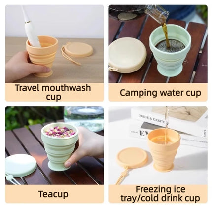 200ML Food-Grade Silicone Folding Cup, With Lid, Reusable Portable Coffee Cup, Hot Drink ,Suitable For Travel And Camping