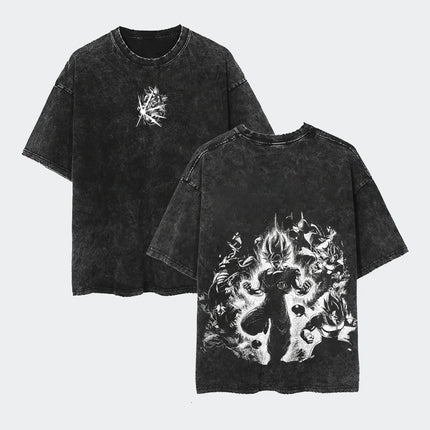 2026 Summer Dragon Ball Majin Vegeta Vintage Anime T-shirt Men's Pure Cotton Washed Tees Casual Loose Sports Daily Short Sleeve