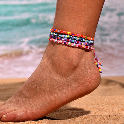 Four-piece Set of Trendy Anklets For Women, Handcrafted with Colorful Beads, Perfect for Summer Beach Wear
