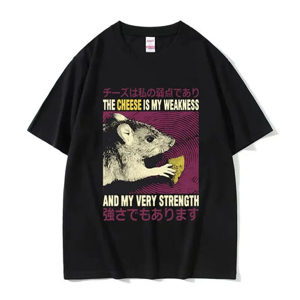 Funny Cheese Devouring Machine Japanese Rat Graphic T Shirts Men Vintage Fashion O-Neck Oversized T-shirt Y2k Unisex 62408