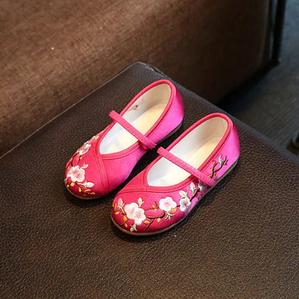 Girls Hanfu Flats Shoes Chinese Style Kids Princess Embroidery Cloth Shoes Dance Versatile Children's Ancient Dress Up Loafers
