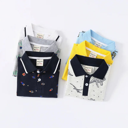 Boys' Short sleeved Polo Shirt 2025 Summer Children's Clothing Wholesale Children's Short sleeved T-shirt Baby Full printed Top