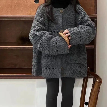 Girls' Autumn Winter Sweater 2025 New Korean Fashionable Children's Solid Color Long Sleeve Single-Breasted Knitted Hollow Out