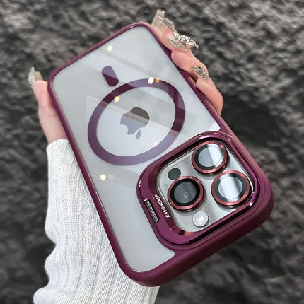 Luxury Magnetic Shockproof Phone Case For iPhone 16 15 14 13 12 11 Pro Max Plus Pro Funda Stand Glass Lens Protection Back Cover