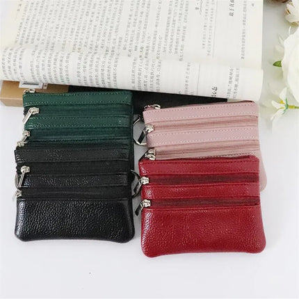 Women Men Leather Coin Purse Wallet Clutch Double Zipper Small Change Soft Bag Mini Card Cash Holder Dollars Pocket