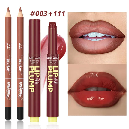 2Pcs/Set Moisturizing Lipstick Pen + Matte Lip Liner, long-lasting, red, brown, purple and multiple colors optional