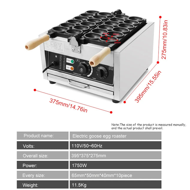 HPH2O 12 Holes Goose Egg Shaped Waffle Machine 1750W Electric Waffle Iron Non-Stick Coating Baking and Dessert Egg Waffle Makers