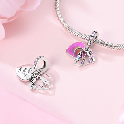 Charm Bead 925 Sterling Silver Heart Starry Sky Family Mother-Daughter-Sister Charm Fit Bracelets Pendant Women DIY Jewelry Gift