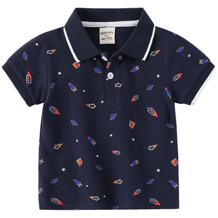 Boys' Short sleeved Polo Shirt 2025 Summer Children's Clothing Wholesale Children's Short sleeved T-shirt Baby Full printed Top