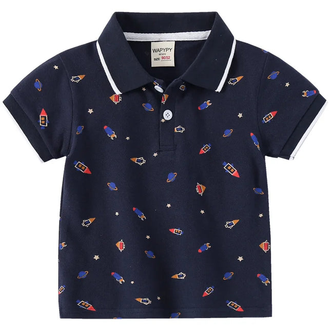 Boys' Short sleeved Polo Shirt 2025 Summer Children's Clothing Wholesale Children's Short sleeved T-shirt Baby Full printed Top