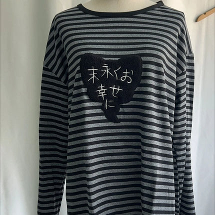 American Punk Vintage O Neck Long Sleeve Shirts All-Match Striped Design Harajuku Embroidery Tops Y2k Aesthetic High Street Tees