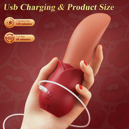 Realistic Tongue Licking Vibrator Powerful Vibrating Nipples Simulated Toy, Rose Toys Couples Vibrator Oral Nipples Stimulator F