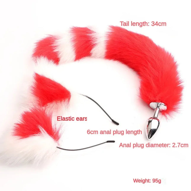 40cm Fox Tail Anal Plug Sexy Plush Cat Ears Headbands Set Butt Plug Tail Erotic Cosplay Sex Toys for Women Anal Masturbating